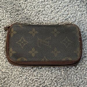 Vintage Louis Vuitton Monogram Zipper Key Pouch in Brown and Tan.